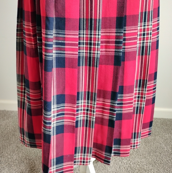 Pendleton Vintage 80s Wool Pleated Maxi Skirt Preppy Navy Blue Red Plaid Size 8 - Picture 5 of 15